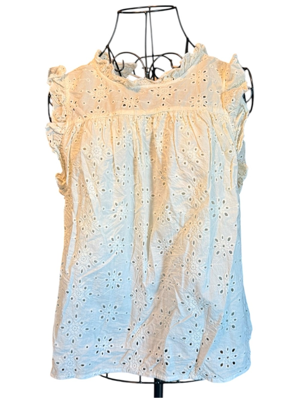 Women’s Eyelet Ruffle Sleeveless Top - Cream